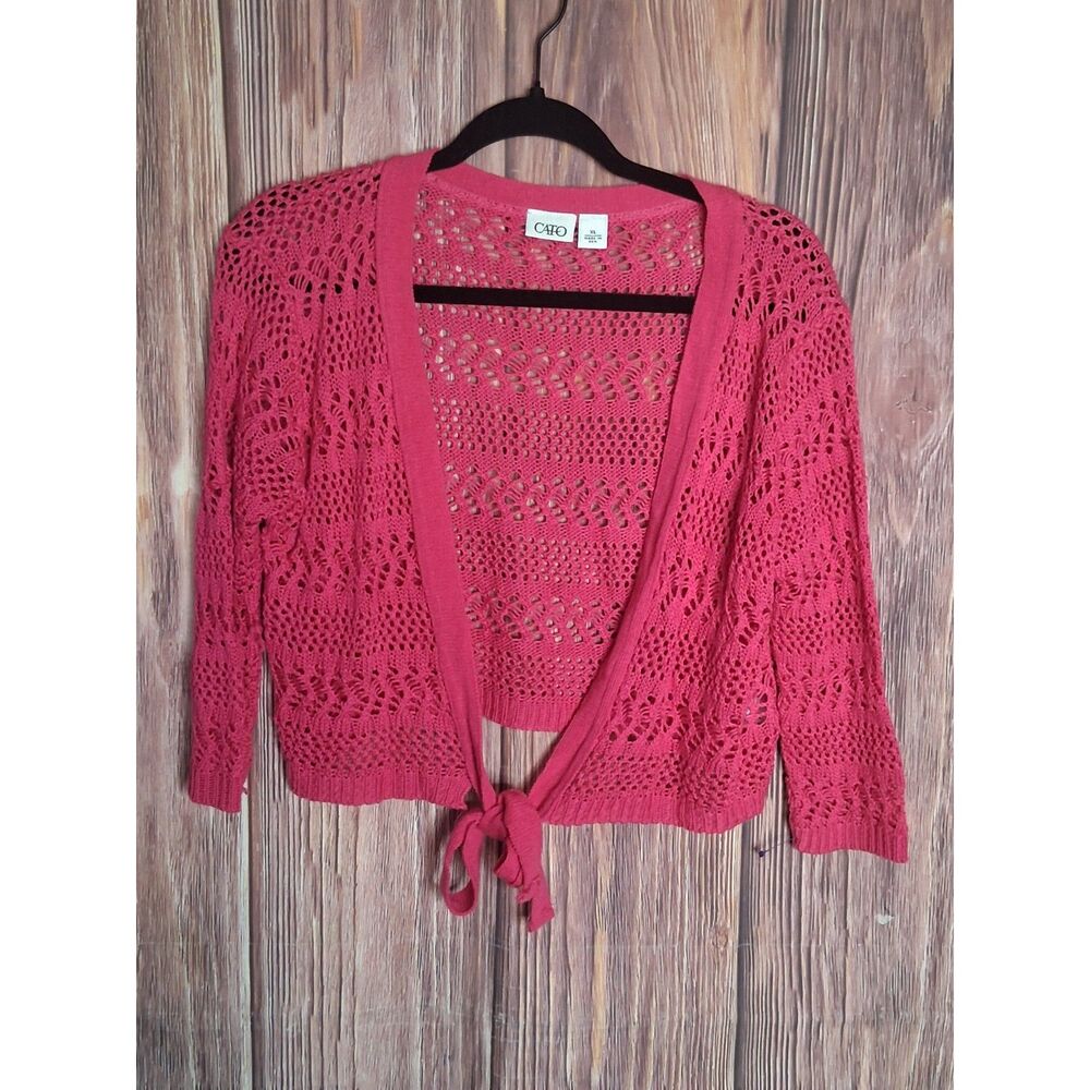 Cato pink long sleeve cropped crochet cardigan size Xl